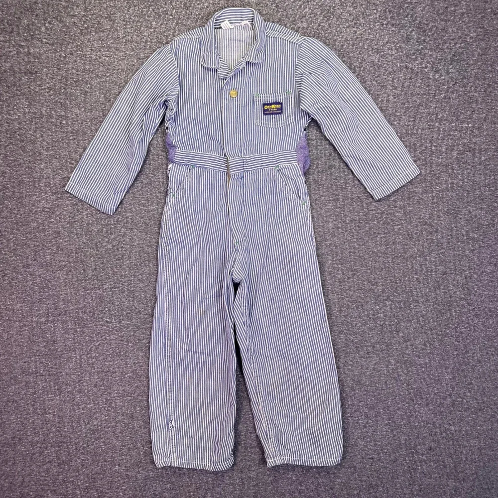 OshKosh B'gosh Coveralls Kids 4T Blue Hickory Stripe Vintage Train Conductor
